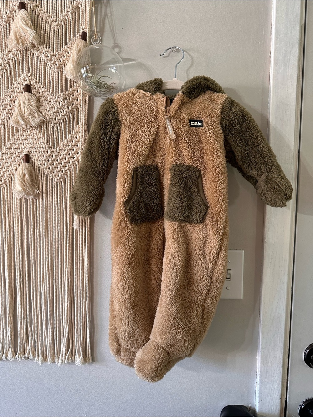 Eddie Bauer Fuzzy Brown and Olive Kids Fleece One-Piece